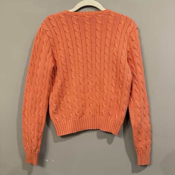 Vintage Polo Ralph Lauren Orange Cableknit Sweater Medium Preppy 90s - Picture 3 of 3